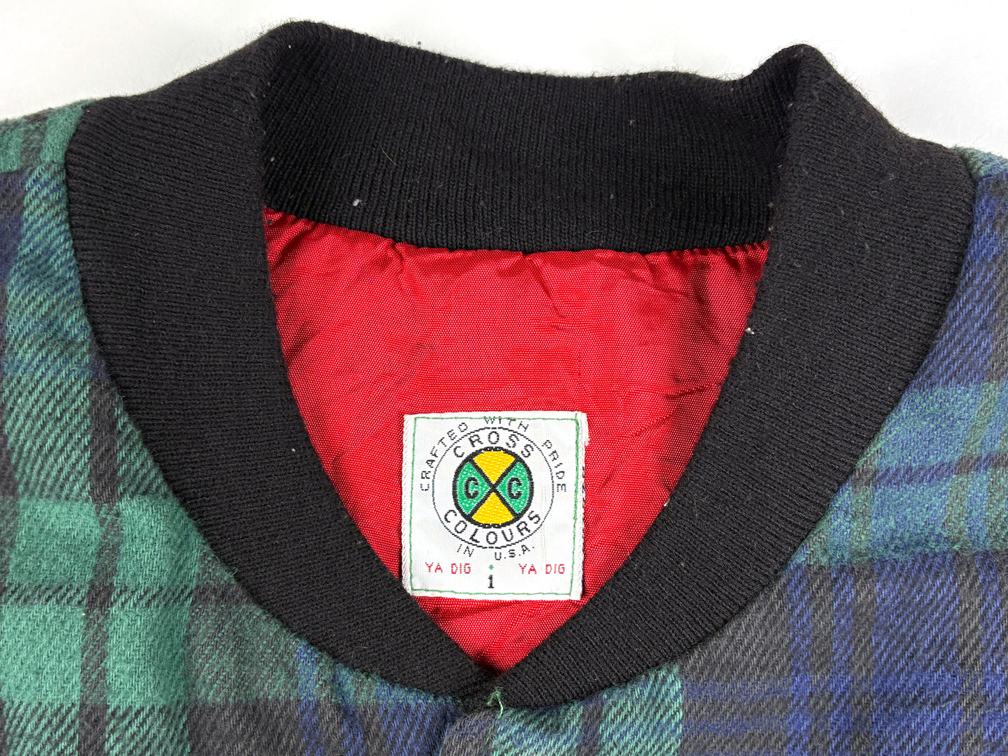 VTG CROSS COLOURS PLAID BOMBER JACKET