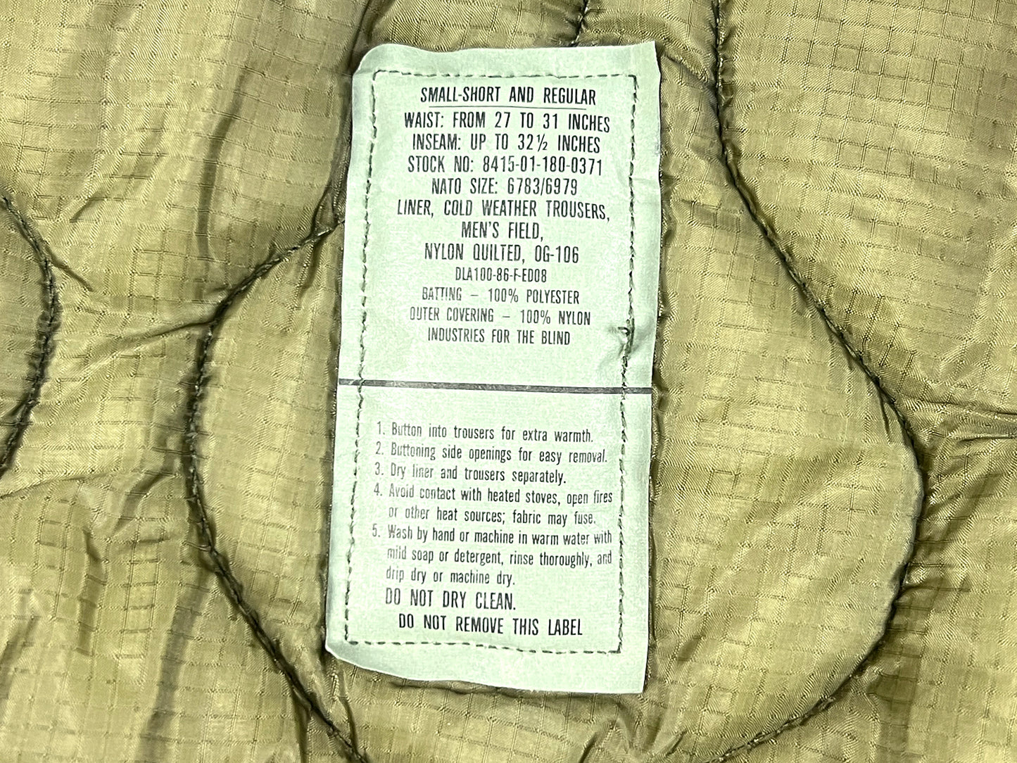 VTG MILITARY COLD WEATHER LINER PANTS