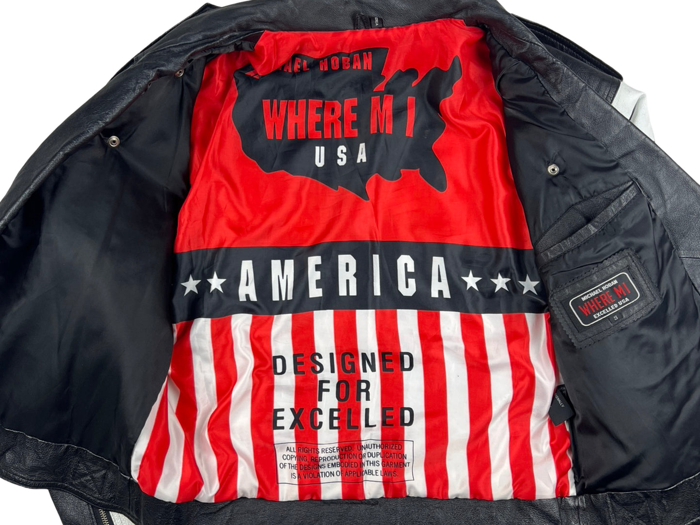 VTG MICHAEL HOBAN MOTORCYCLE AMERICAN FLAG JACKET