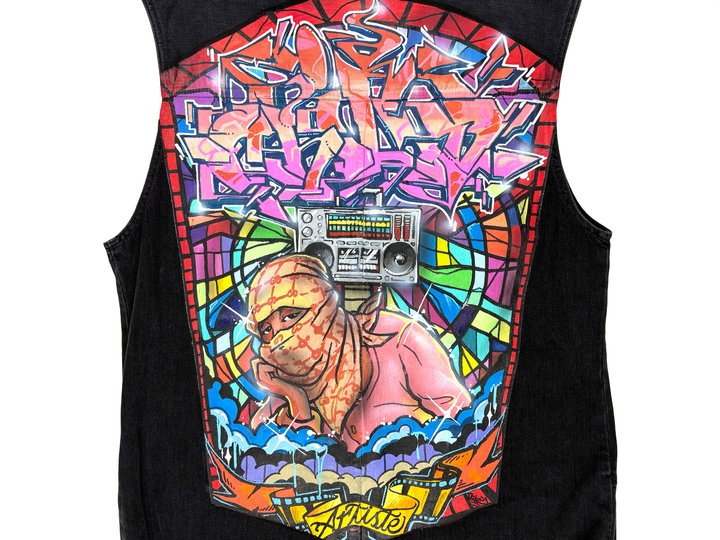 VTG GUESS JEANS GRAFFITI DENIM VEST