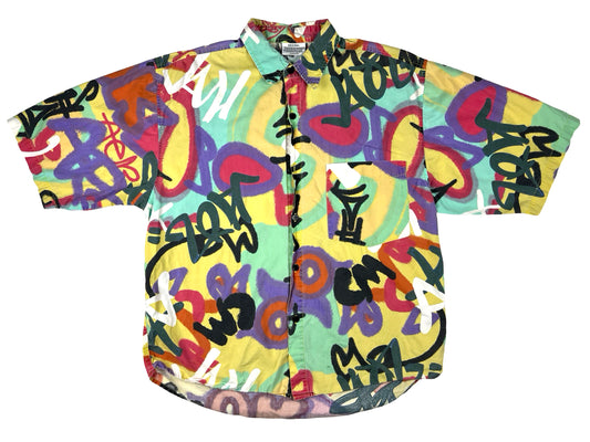 VTG JORDACHE GRAFFITI BUTTON UP SHIRT
