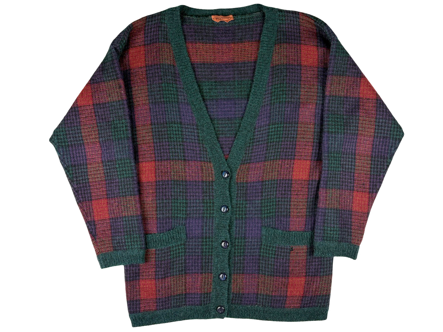 VTG MISSONI KNIT PLAID CARDIGAN SWEATER