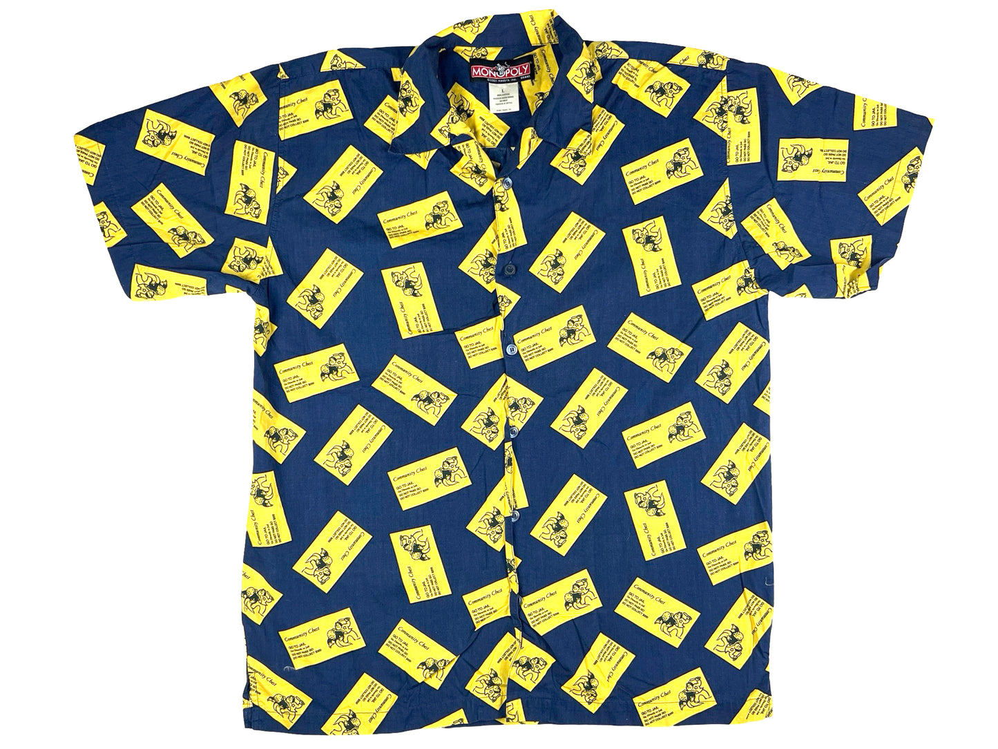 2001 MONOPOLY COMMUNITY CHEST BUTTON SHIRT