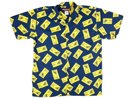 2001 MONOPOLY COMMUNITY CHEST BUTTON SHIRT