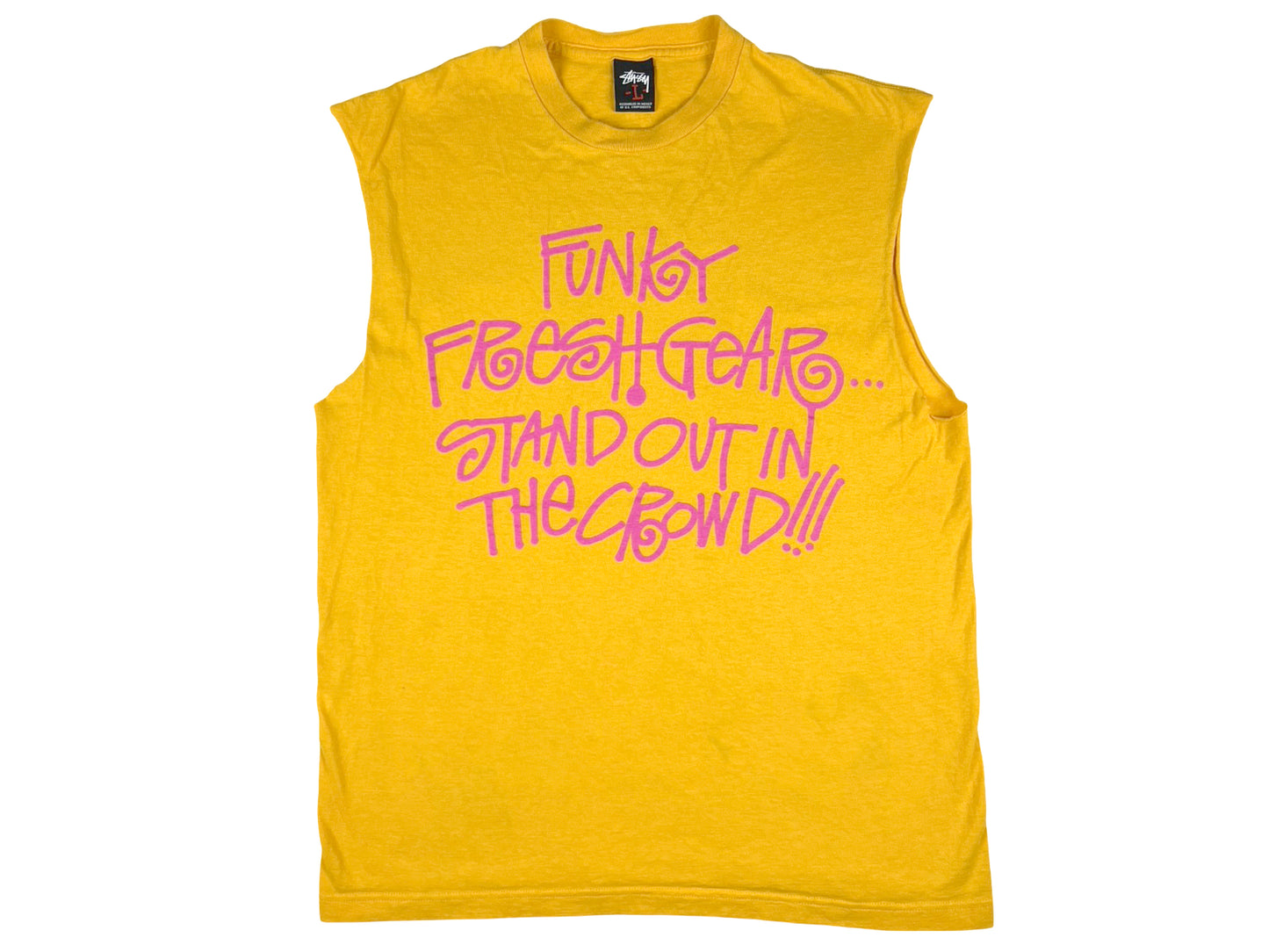 fresh stussy gear VTG STUSSY FUNKY FRESH SLEEVELESS T-SHIRT – TRIED AND TRUE CO