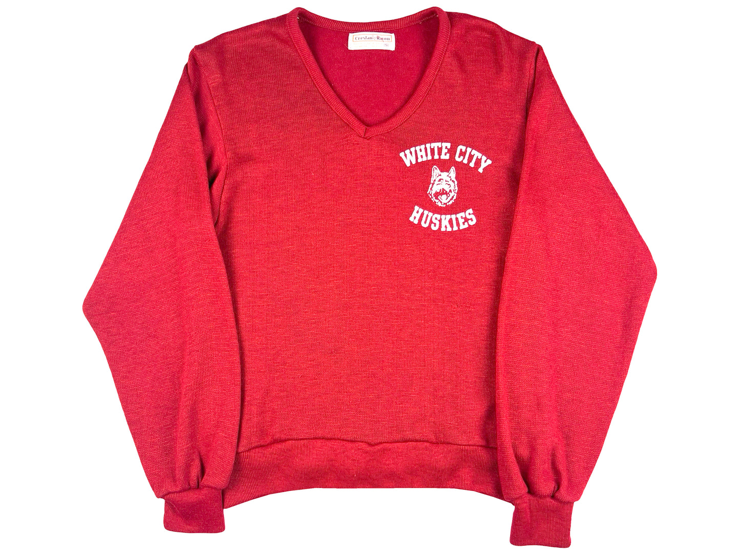 VTG WHITE CITY HUSKIES VNECK KNIT SWEATER
