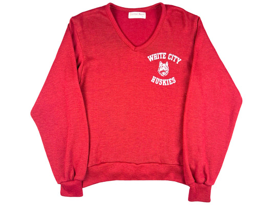 VTG WHITE CITY HUSKIES VNECK KNIT SWEATER