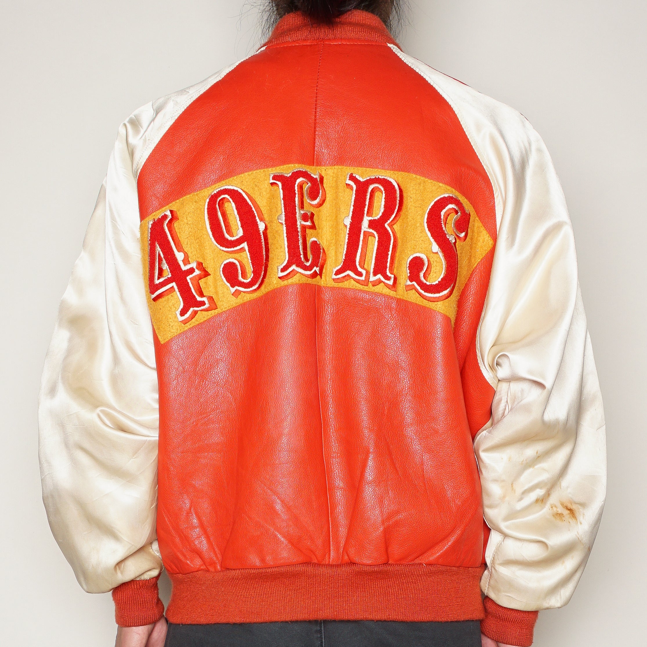 VTG '90S S.F. 49ERS LEATHER/SATIN JACKET